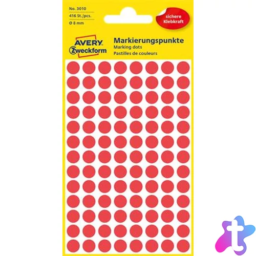 Etikett, 8 mm, kör, AVERY ZWECKFORM, piros, 416 etikett/csomag