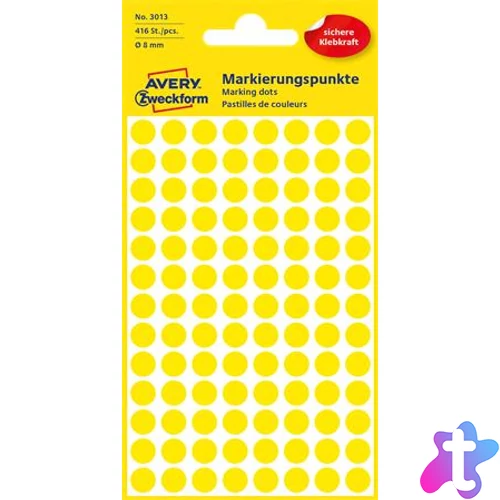 Etikett, 8 mm, kör, AVERY ZWECKFORM, sárga, 416 etikett/csomag