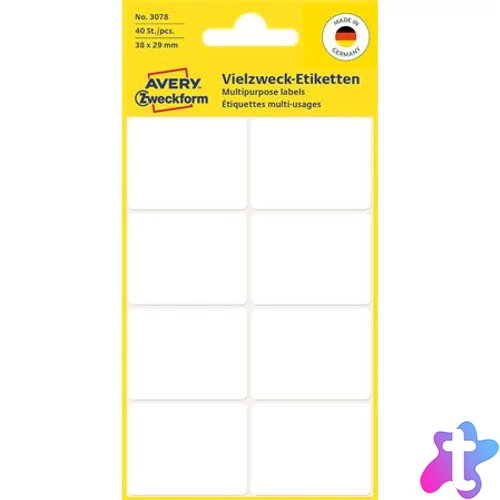 Etikett, 38x29 mm, kézzel írható, lekerekített sarkú, AVERY ZWECKFORM, 40 etikett/csomag