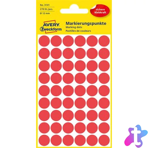 Etikett, 12 mm, kör, AVERY ZWECKFORM, piros, 270 etikett/csomag