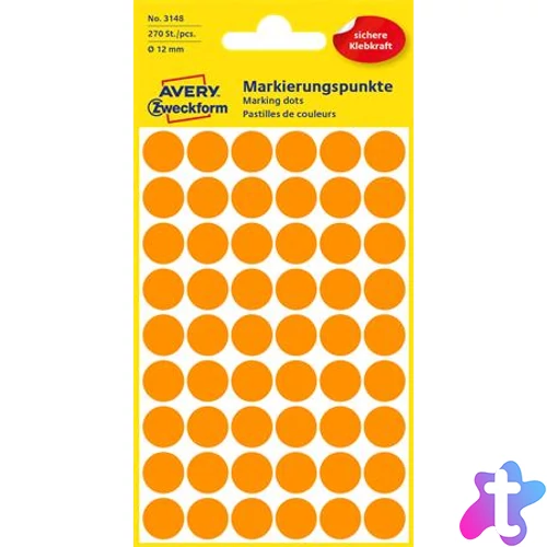 Etikett, 12 mm, kör, AVERY ZWECKFORM, neon narancs, 270 etikett/csomag