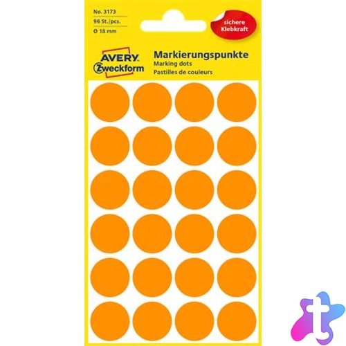 Etikett, 18 mm, kör, AVERY ZWECKFORM, neon narancs, 96 etikett/csomag