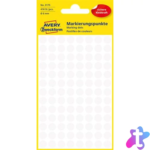 Etikett, 8 mm, kör, AVERY ZWECKFORM, fehér, 416 etikett/csomag
