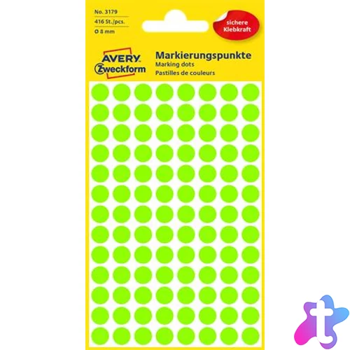 Etikett, 8 mm, kör, AVERY ZWECKFORM, neon zöld, 416 etikett/csomag