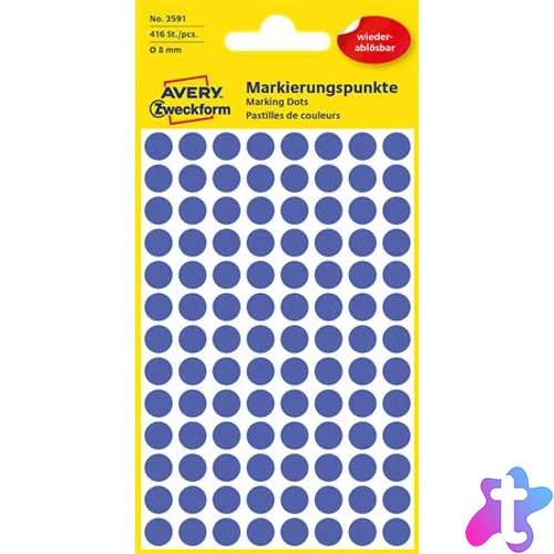 Etikett, 8 mm, kör, eltávolítható, AVERY ZWECKFORM, indigókék, 416 etikett/csomag