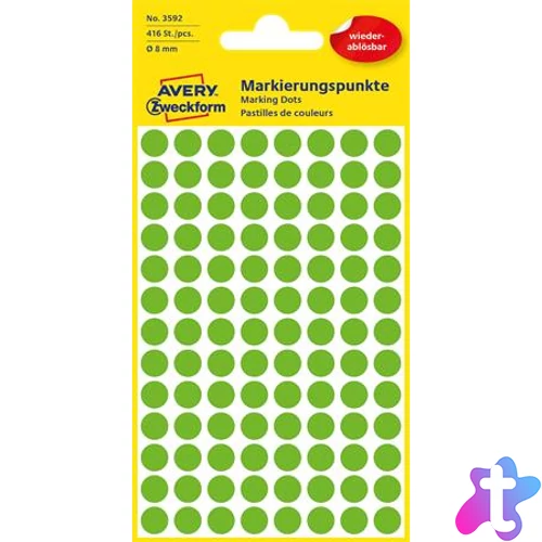 Etikett, 8 mm, kör, eltávolítható, AVERY ZWECKFORM, fűzöld, 416 etikett/csomag