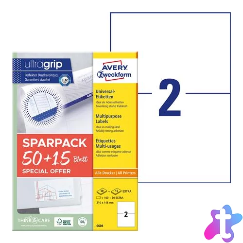 Etikett, univerzális, 210x148 mm, AVERY ZWECKFORM, "Sparpack", 130 etikett/csomag