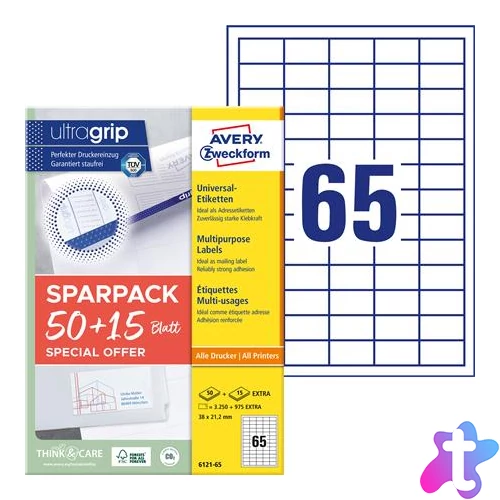 Etikett, univerzális, 38x21,2 mm, AVERY ZWECKFORM, "Sparpack", 4225 etikett/csomag