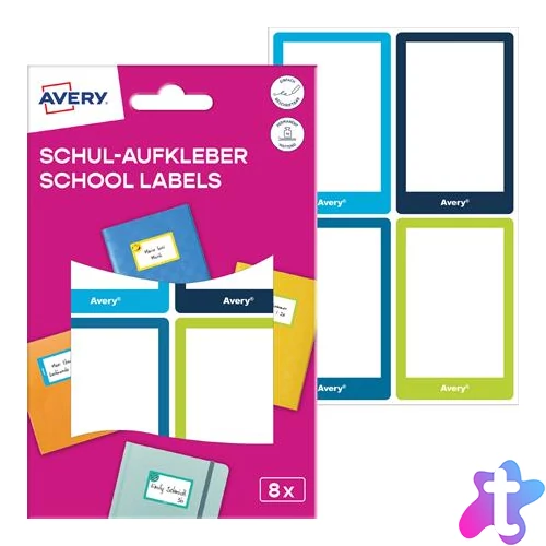 Füzetcímke, 68x46 mm, kézzel írható, AVERY ZWECKFORM, színes, 8 címke/csomag