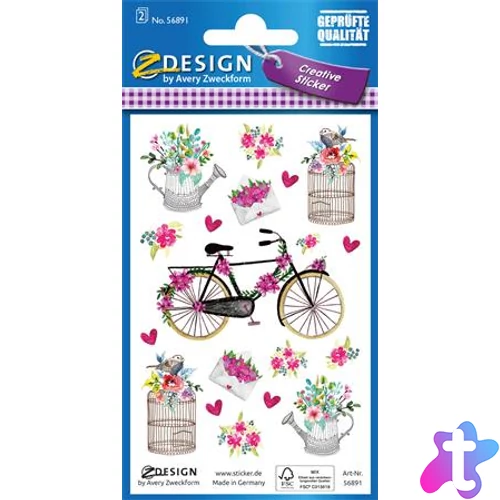 Matrica, papír, 3 ív, 76x120 mm, AVERY ZWECKFORM, "Z-Design No.56891", virágok