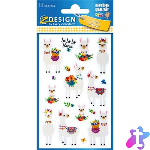 Matrica, műanyag, 1 ív, 76x120 mm, AVERY ZWECKFORM, "Z-Design No.57294", csillámos láma