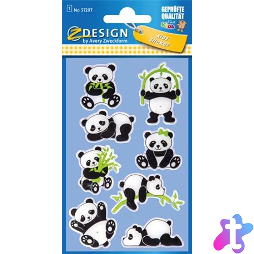 Matrica, műanyag, 1 ív, 76x120 mm, AVERY ZWECKFORM, "Z-Design No.57297", panda