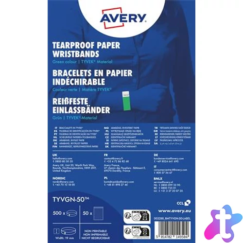 Karszalag, szakadásbiztos, 265x19 mm,  AVERY ZWECKFORM "Tyvek", zöld