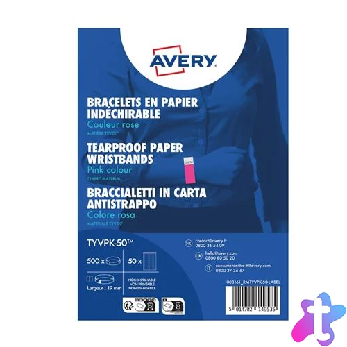 Karszalag, szakadásbiztos, 265x19 mm, AVERY ZWECKFORM "Tyvek", rózsaszín