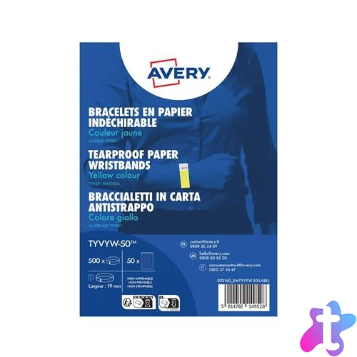 Karszalag, szakadásbiztos, 265x19 mm, AVERY ZWECKFORM "Tyvek", sárga