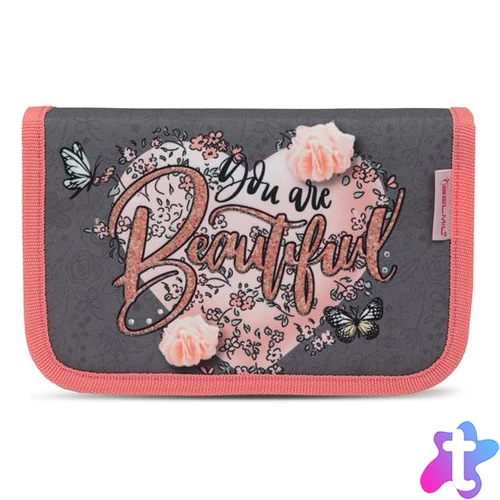 Tolltartó, klapnis, cipzáras, BELMIL "Bloomy Blossom", szürke-rózsaszín, szív