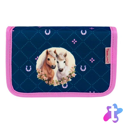 Tolltartó, klapnis, cipzáras, BELMIL "Meet your Horses", kék-rózsaszín, lovak