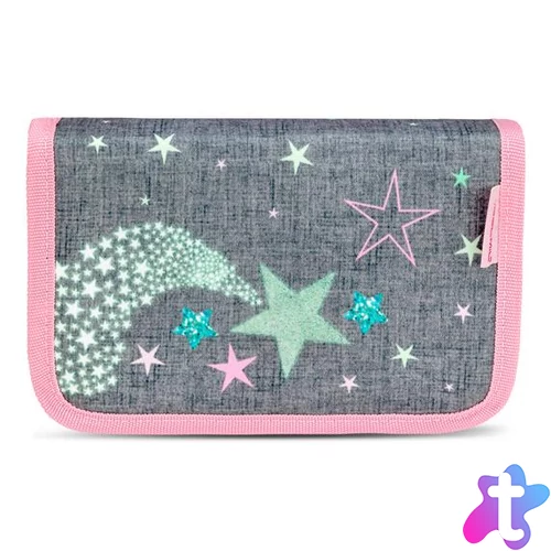 Tolltartó, klapnis, cipzáras, BELMIL "Shine Bright", szürke-rózsaszín, csillagok