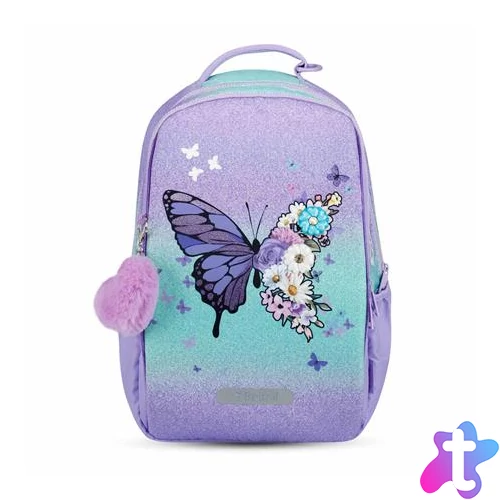 Iskolatáska, cipzáras, laptoptartóval, BELMIL "Companion Serenity", lila, pillangó