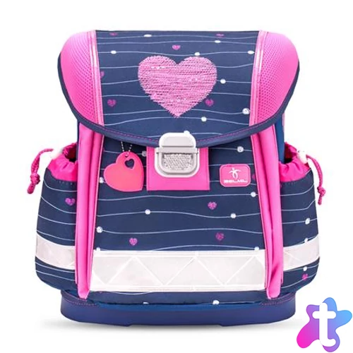 Iskolatáska, fémcsat, BELMIL "Classy Simple Hearts", rózsaszín szív