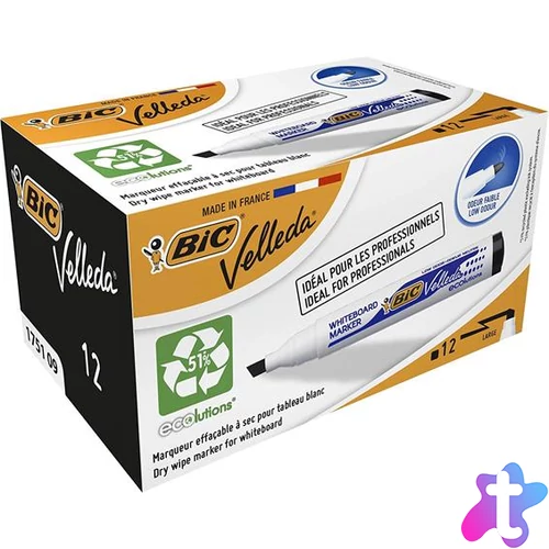 Flipchart- és táblamarker, 1,1-5,6 mm, vágott, BIC "Velleda ecolutions", fekete