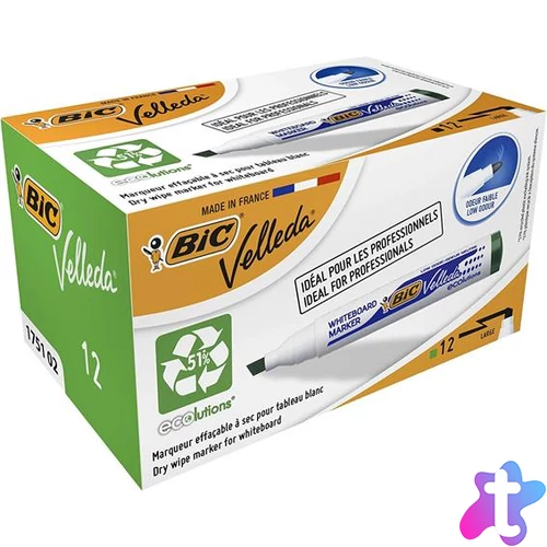 Flipchart- és táblamarker, 1,1-5,6 mm, vágott, BIC "Velleda ecolutions", zöld