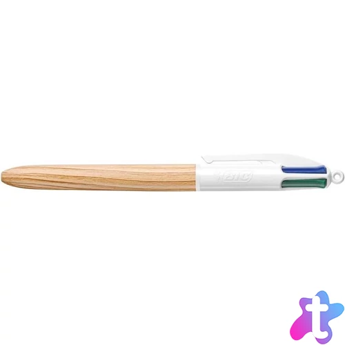 Golyóstoll, 0,32 mm, nyomógombos, négyszínű, BIC "4 Colours Wood Effect"