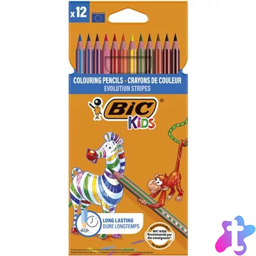 Színes ceruza készlet, BIC KIDS "Evolution Stripes", 12 különböző szín