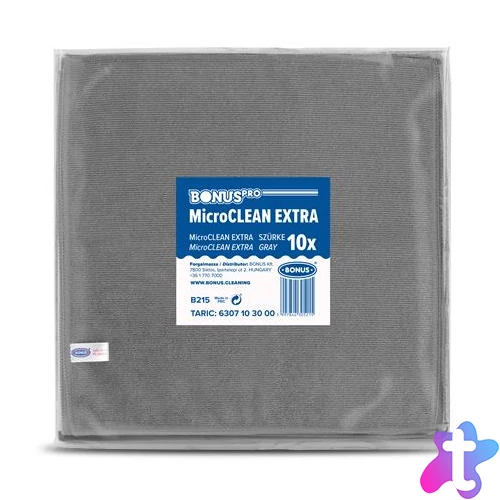 Törlőkendő, mikroszálas, univerzális, 10 db, 40x40 cm, BONUS "MicroCLEAN Extra", szürke