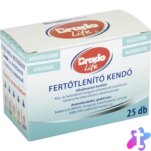 Fertőtlenítő kendő, 25 db, BRADOLIFE