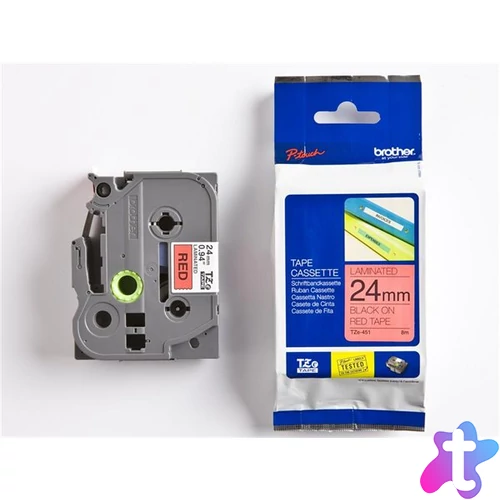 Feliratozógép szalag, 24 mm x 8 m, BROTHER, "TZe-451" piros-fekete