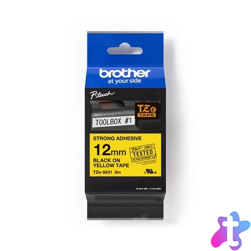 Feliratozógép szalag, 12 mm x 8 m, BROTHER, "TZe-631" sárga-fekete