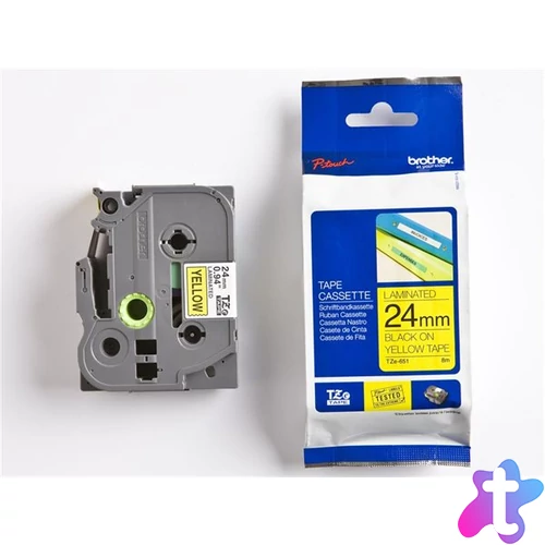 Feliratozógép szalag, 24 mm x 8 m, BROTHER, "TZe-651" sárga-fekete