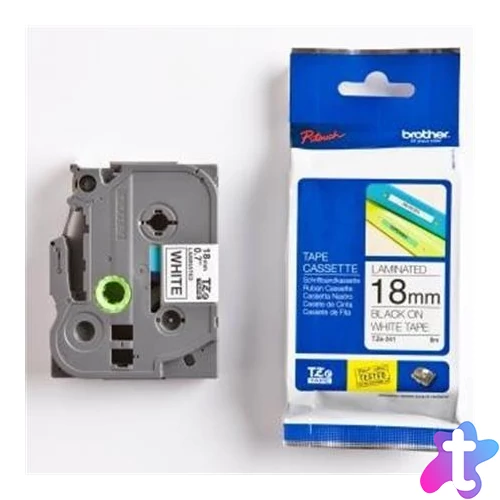 Feliratozógép szalag, 18 mm x 8 m, BROTHER, "TZe-241" fehér-fekete