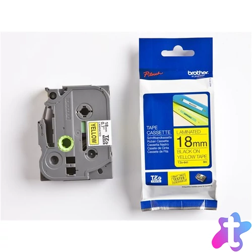 Feliratozógép szalag, 18 mm x 8 m, BROTHER, "TZe-641" sárga-fekete