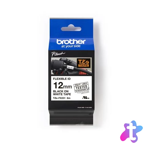 Feliratozógép szalag, flexibilis ID, 12 mm x 8 m, BROTHER, "TZe-FX231" fehér-fekete
