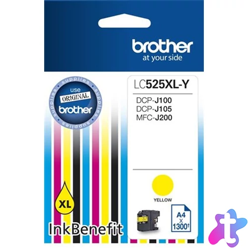 LC525XLY Tintapatron DCP-J100, J105 nyomtatókhoz, BROTHER, sárga, 1300 oldal