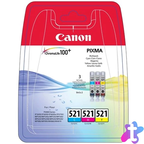 CLI-521KIT Tintapatron multipack Pixma iP3600, 4600 nyomtatókhoz, CANON, c+m+y, 3*9ml