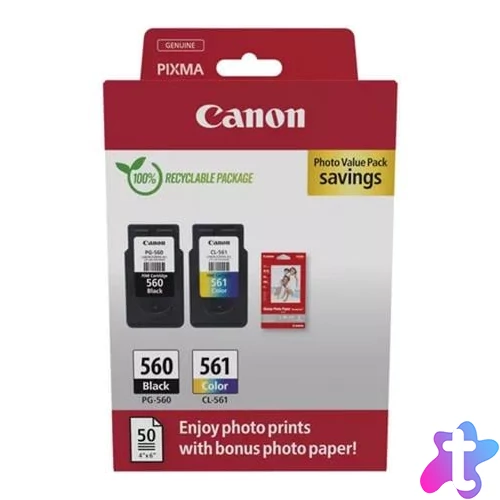 PG560/CL561 tintapatron multipack PIXMA TS5350 nyomtatókhoz, CANON, b+c, 2*180 oldal + GP501 (50 lap 10x15) papír