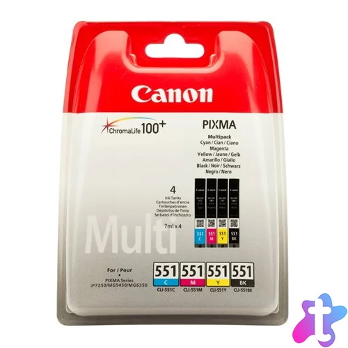 CLI-551KIT Tintapatron multipack Pixma iP7250, MG5450 nyomtatókhoz, CANON, b+c+m+y, 4*7ml