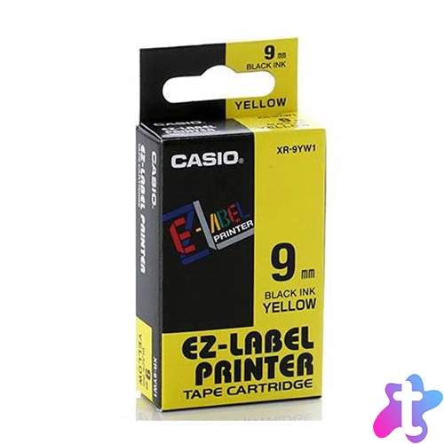 Feliratozógép szalag, 9 mm x 8 m, CASIO, sárga-fekete
