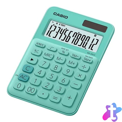 Számológép, asztali, 12 számjegy, CASIO, "MS 20 UC", zöld