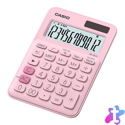Számológép, asztali, 12 számjegy, CASIO, "MS 20 UC" rózsaszín