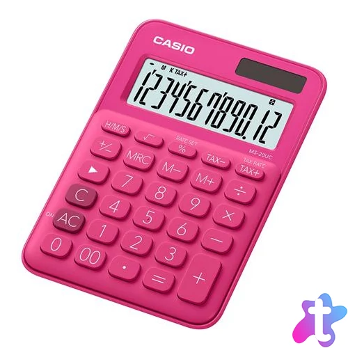 Számológép, asztali, 12 számjegy, CASIO, "MS 20 UC", magenta