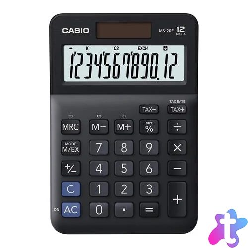 Számológép, asztali, 12 számjegy, CASIO, "MS-20 F", fekete