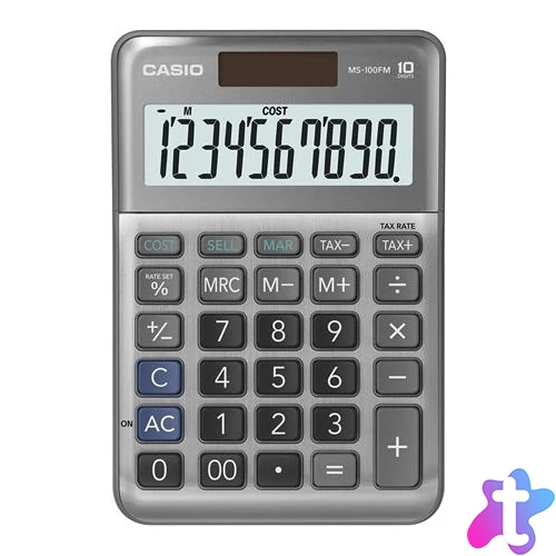 Számológép, asztali, 10 számjegy, CASIO "MS-100 FM", szürke