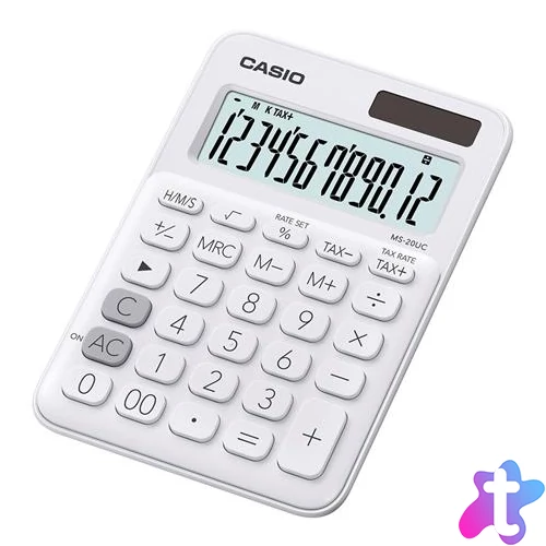 Számológép, asztali, 12 számjegy, CASIO, "MS 20 UC", fehér