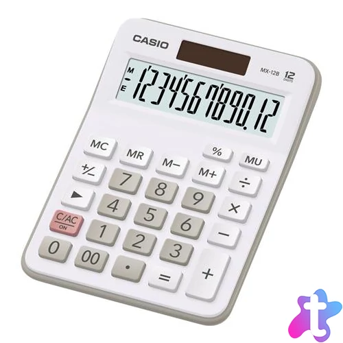 Számológép, asztali, 12 számjegy, CASIO "MX 12WE", fehér