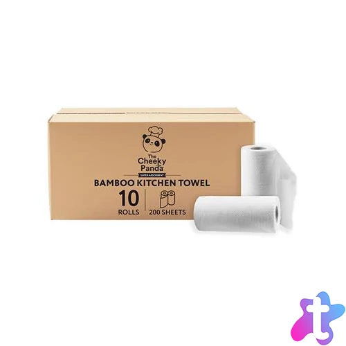 Háztartási papírtörlő, bambusz, 2 rétegű, 100 lap, 10 tekercses, CHEEKY PANDA, fehér