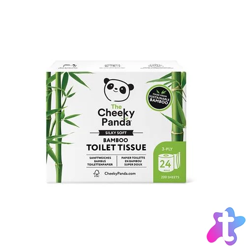 Toalettpapír, bambusz, 3 rétegű, kistekercses, 24 tekercs, CHEEKY PANDA, fehér
